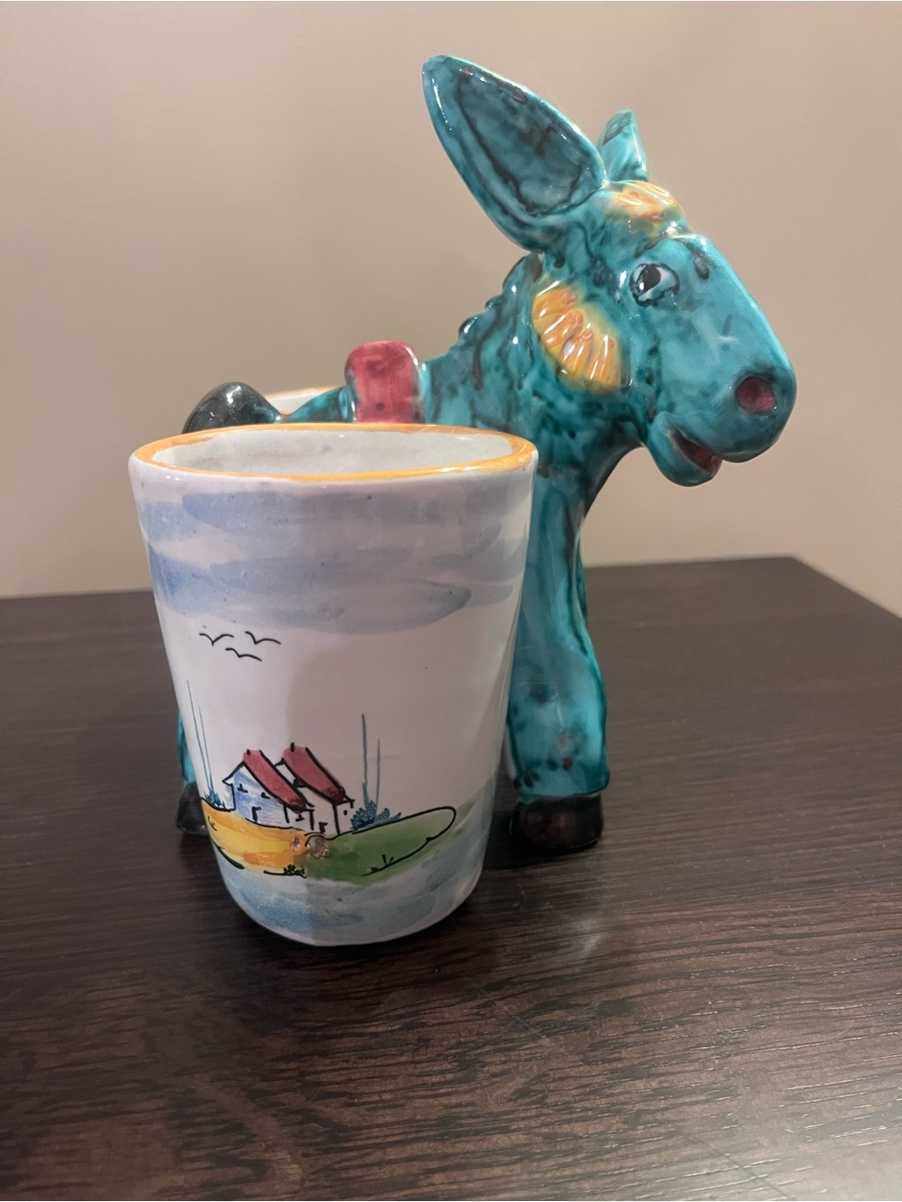 MCM Tito Corti Italy Majolica Ceramic Donkey Double Planter Signed TC Vintage - Picture 2 of 9